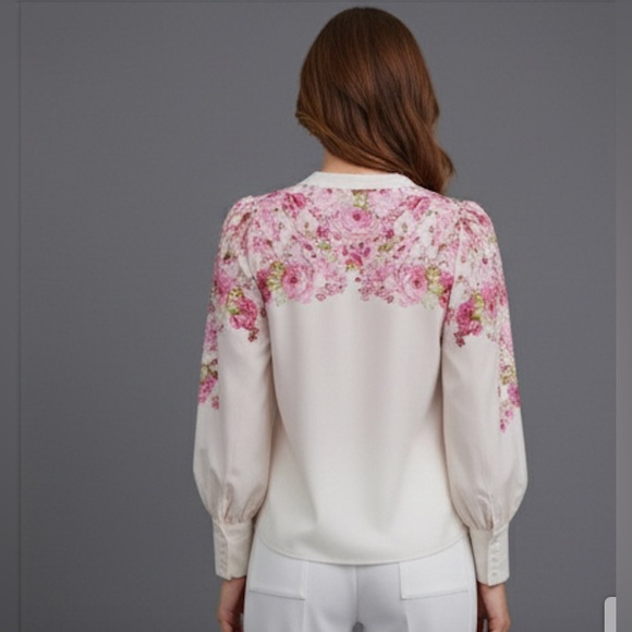 Pink Floral Print Button Front Blouse - Picture 4 of 9